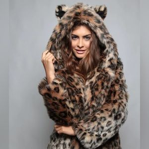 Spirithood leopard coat with hood and ears xs